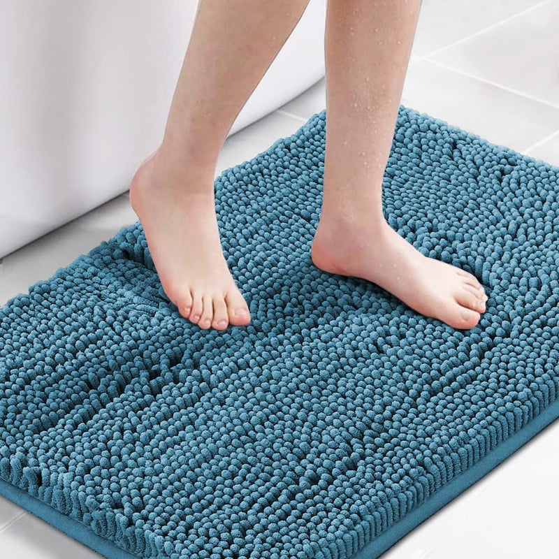 H.VERSAILTEX 20" X 32" Chenille Shaggy Bath Rug, Door Mat, Efficient Water Absorption, Thick, Anti-Slip and Plush Bath Mat for Bathroom, Living Room and Laundry Room (Dark Teal) - Image 1